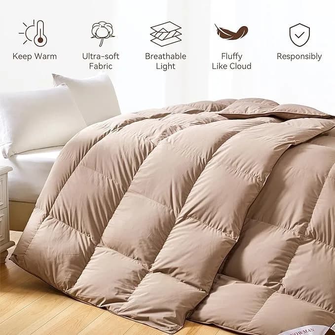 SNOWMAN Premium Down Comforter Queen Size Khaki | All-Season Goose Down Bedding thumbnail 3