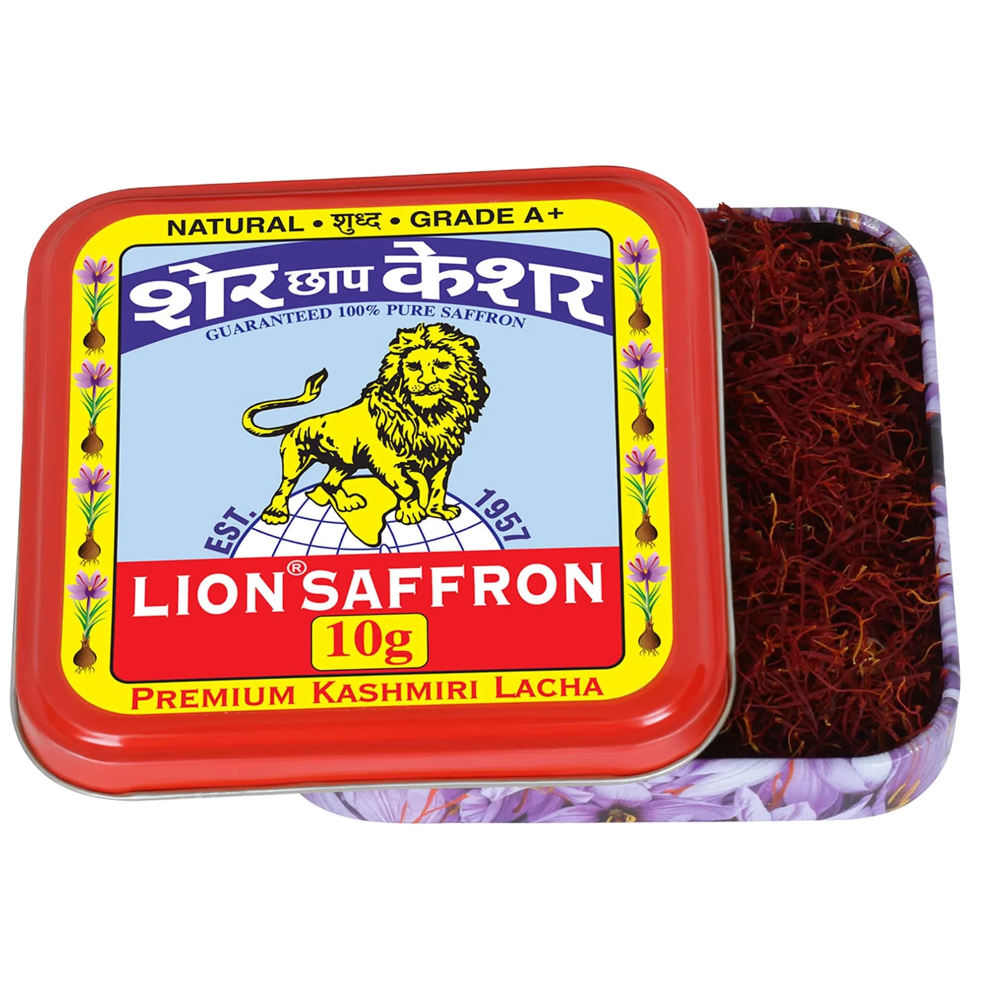 Lion Brand Saffron Lacha Saffron Threads 3g (0.106 oz) | Certified Grade A Kashmiri Kesar for Biryani, Beauty, Health — 10 grams