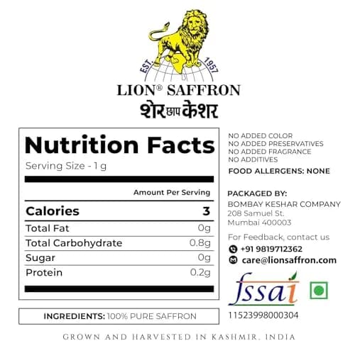 LION BRAND SAFFRON Original Kashmir Saffron/Kesar 1g (0.035 oz) | Certified Grade A+ for Biryani, Rice, Tea, Cooking, Kesar Tilak, Beauty thumbnail 6