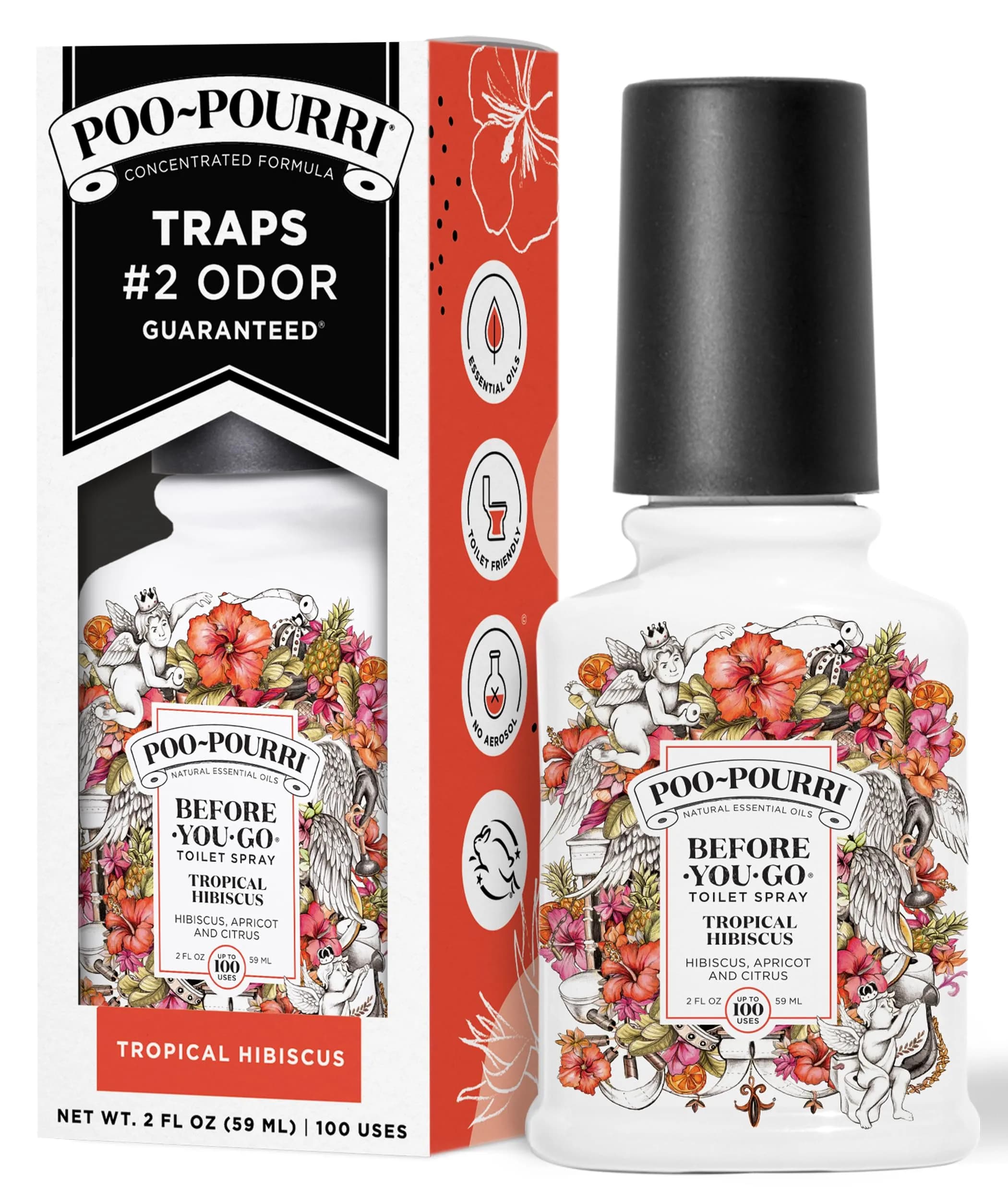 Poo-Pourri Tropical Hibiscus Before-You-Go Toilet Spray 74ml (2 Fl Oz) | Prevents Odors with Natural Essential Oils - main product image