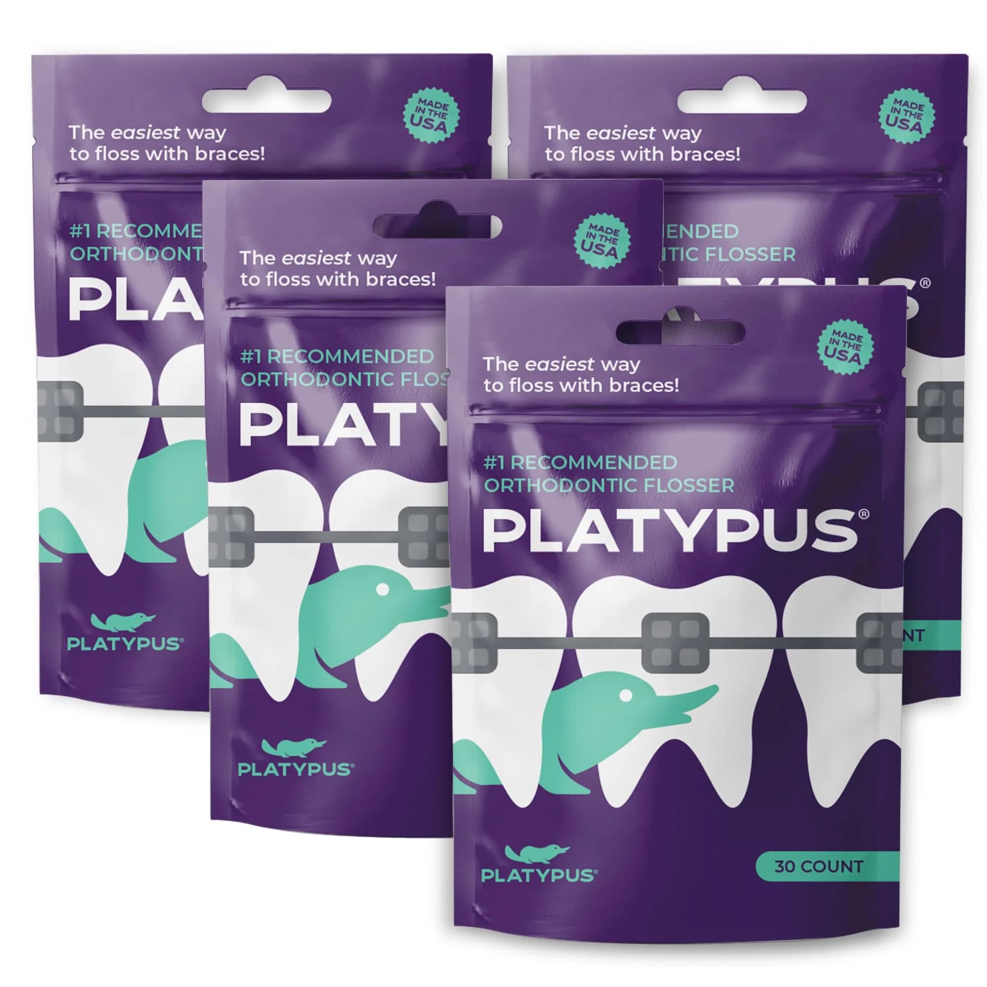Platypus Orthodontic Flossers for Braces, 120 Count (Pack of 4) | Orthodontist Recommended for Daily Use — White