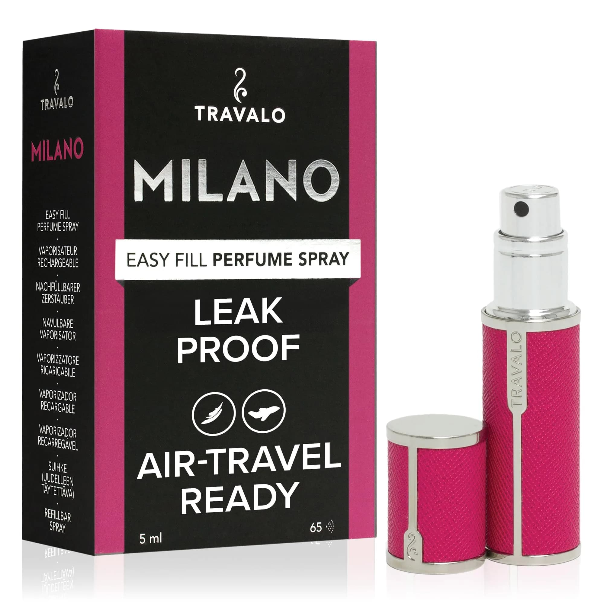 Travalo Milano Perfume Atomizer 0.2 Oz | Leak-Proof, TSA Approved, Reusable Pink — Hot Pink