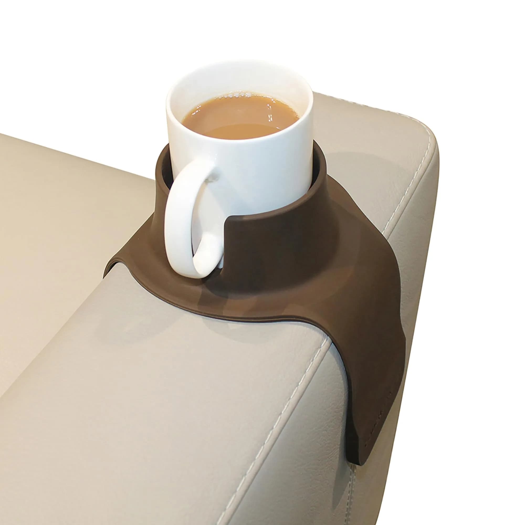 HIT PRODUCTS CouchCoaster Armrest Cup Holder, Mocha Brown 42cm (16.5") | Prevents Spills & Keeps Drinks Within Reach