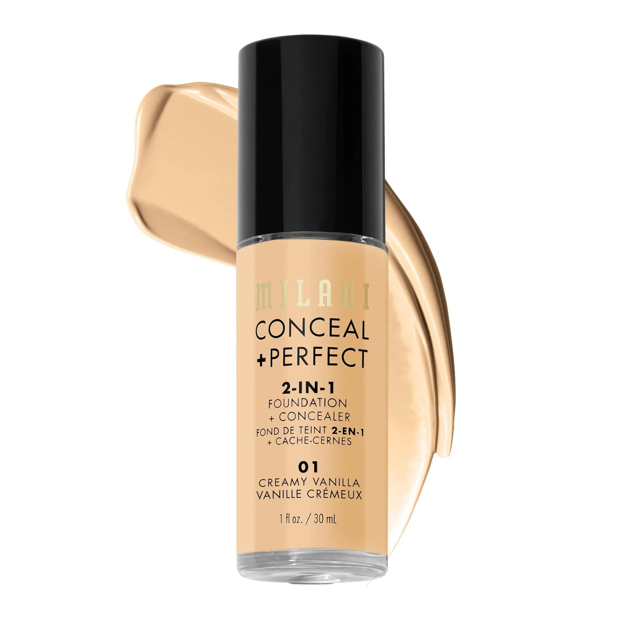 Milani Conceal + Perfect 2-in-1 Foundation Concealer Sand 1 Fl Oz (30ml) | Lightweight Full Coverage — 01-Creamy Vanilla