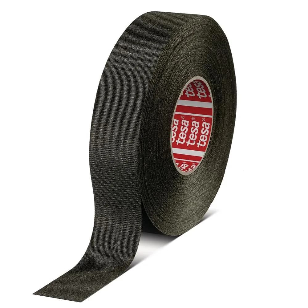 Tesa 51036 Automotive Harness Tape 19mm x 25m (0.75" x 82ft) | High Temp, Abrasion & Chemical Resistant PET Cloth Tape — Black
