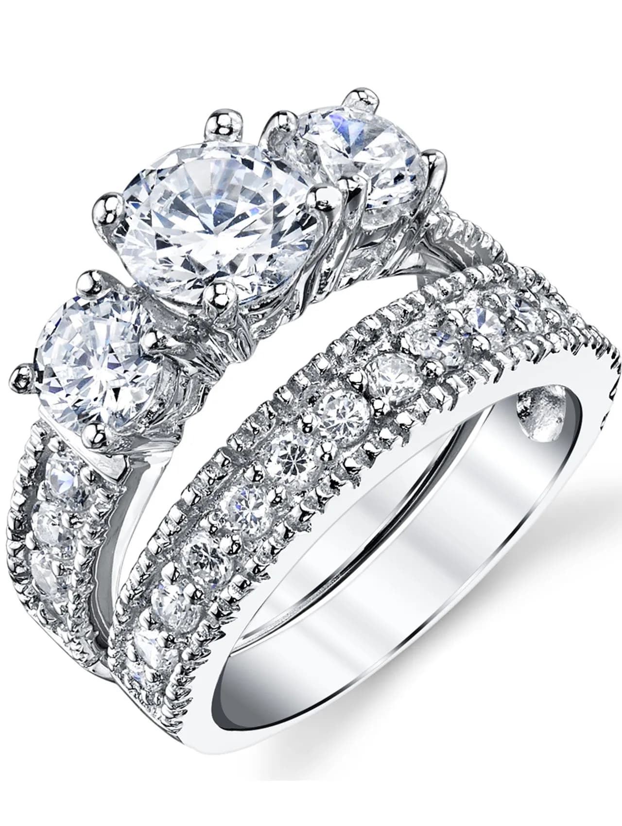 Metal Masters Sterling Silver Bridal Ring Set 2-Piece | 3.4 Carats CZ, Rhodium Plated, Hypoallergenic (70-120 chars)
