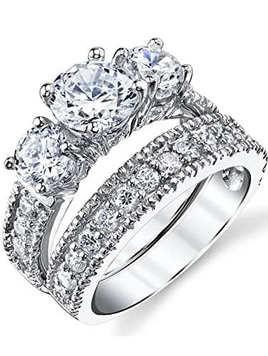 Metal Masters Sterling Silver Bridal Ring Set 2-Piece | 3.4 Carats CZ, Rhodium Plated, Hypoallergenic (70-120 chars) thumbnail 1