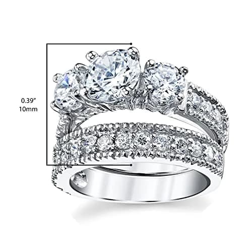Metal Masters Sterling Silver Bridal Ring Set 2-Piece | 3.4 Carats CZ, Rhodium Plated, Hypoallergenic (70-120 chars) thumbnail 5