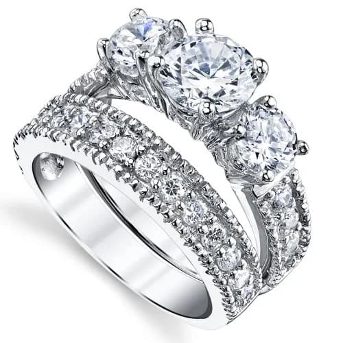 Metal Masters Sterling Silver Bridal Ring Set 2-Piece | 3.4 Carats CZ, Rhodium Plated, Hypoallergenic (70-120 chars) thumbnail 2