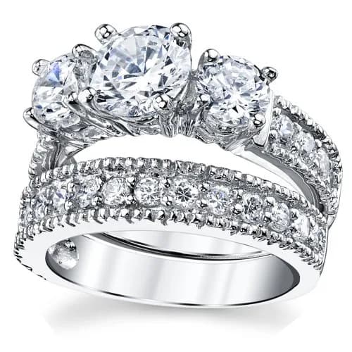 Metal Masters Sterling Silver Bridal Ring Set 2-Piece | 3.4 Carats CZ, Rhodium Plated, Hypoallergenic (70-120 chars) thumbnail 3