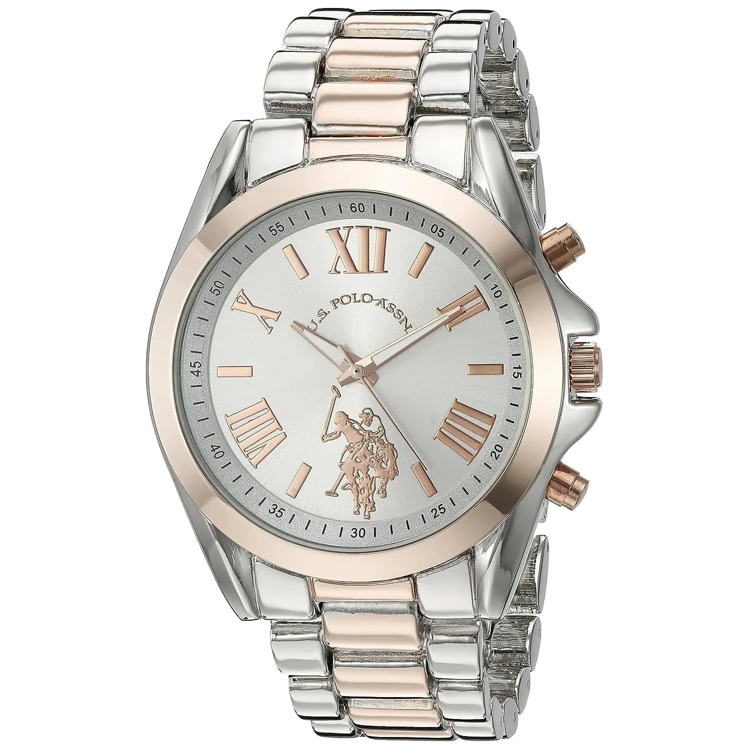 U.S. Polo Assn. Women's Two-Tone Analog Watch 41mm (1.61 inches) | Elegant Quartz Timepiece for Everyday Style — white