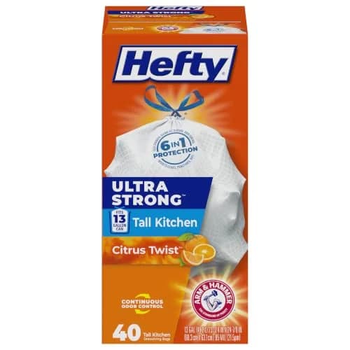 Hefty Ultra Strong Tall Kitchen Trash Bags - Citrus Twist, 13 Gallon, 40 Count | Puncture-Resistant, Odor Neutralizer, Drawstring thumbnail 1