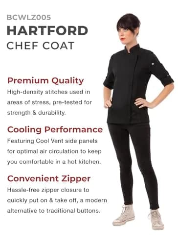 Chef Works Women's Hartford Chef Coat, Black, XX-Large | Lightweight, Breathable & Durable for Food Service thumbnail 2