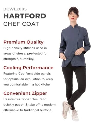 Chef Works Women's Hartford Chef Coat, XX-Large | Lightweight, Breathable & Durable in Blue thumbnail 2