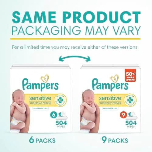 Pampers Sensitive Baby Wipes, 504 Count (9 Packs) | Clinically Proven for Healthier Skin thumbnail 2
