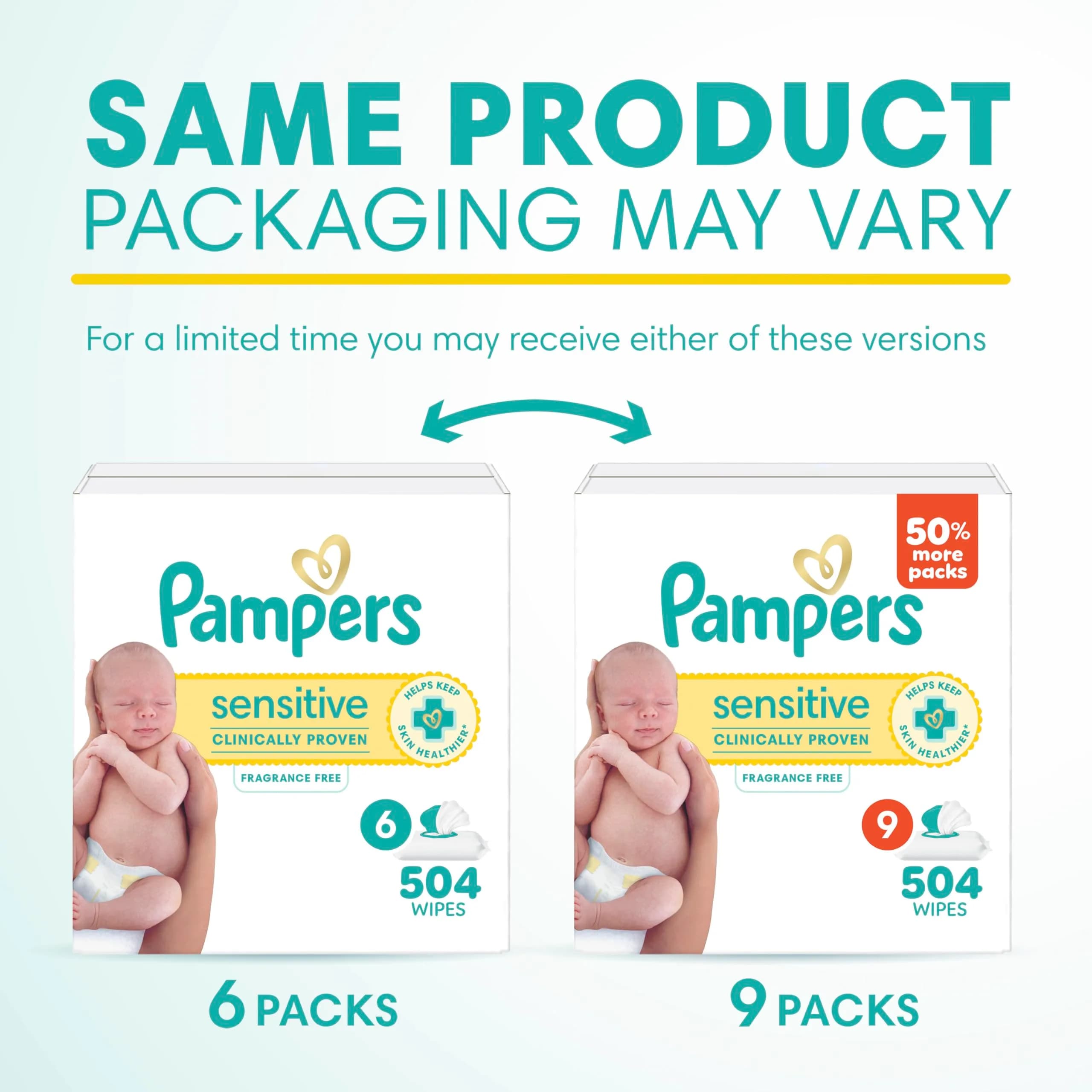 Pampers Sensitive Baby Wipes, 504 Count (9 Packs) | Clinically Proven for Healthier Skin - view 2