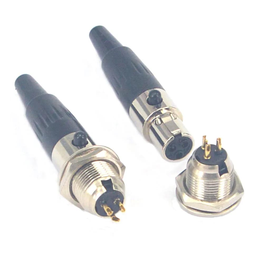 onelinkmore Mini XLR TA4F 4 Pin Male Female Panel Mount Socket 2 Sets | Gold Plated Audio Connectors for Microphones — 3 Pin