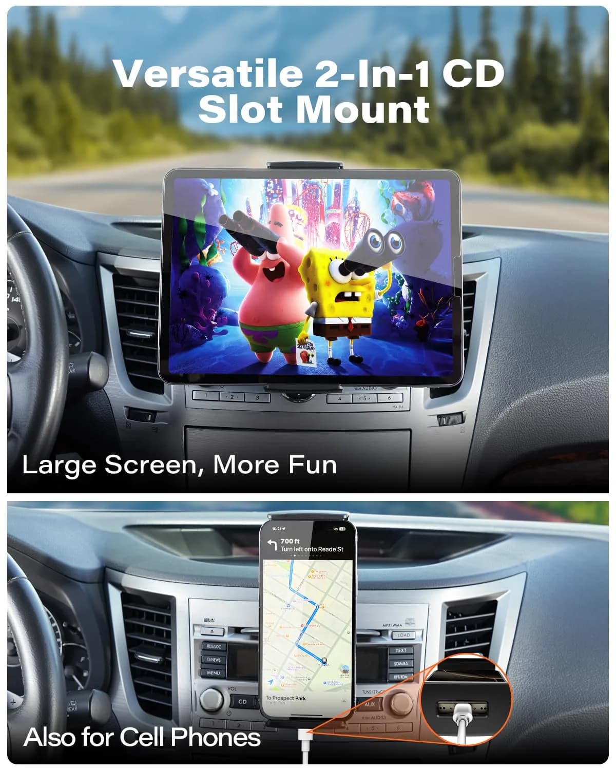 APPS2Car Sturdy CD Slot Tablet Mount | Universal 4.7-11" Holder for iPad Pro Mini iPhone Galaxy Z Fold, 208mm Arm - view 5
