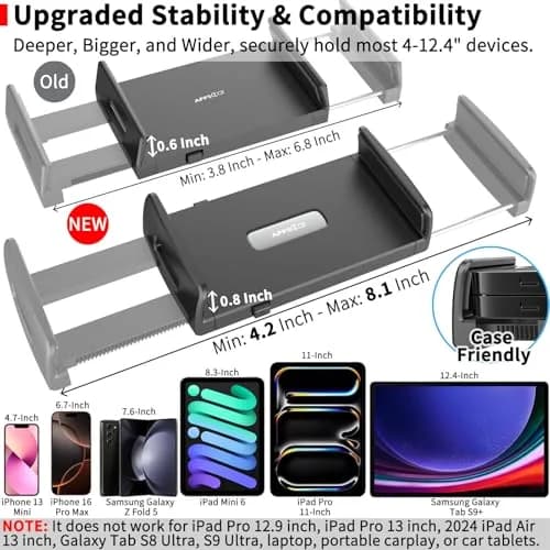 APPS2Car Sturdy CD Slot Tablet Mount | Universal 4.7-11" Holder for iPad Pro Mini iPhone Galaxy Z Fold, 208mm Arm thumbnail 7