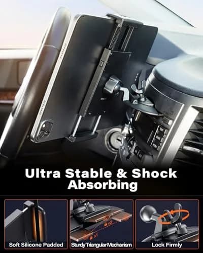 APPS2Car Sturdy CD Slot Tablet Mount | Universal 4.7-11" Holder for iPad Pro Mini iPhone Galaxy Z Fold, 208mm Arm thumbnail 2