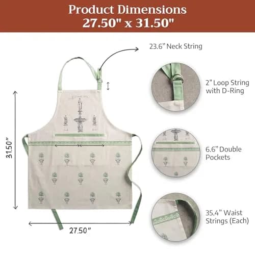 Maison d' Hermine Aprons for women with Pocket 100% Cotton | Stylish & Durable Kitchen Apron thumbnail 7