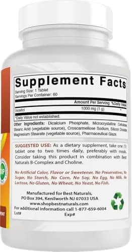 Best Naturals Inositol 1000 mg 60 Tablets | Vitamin B8 Supplement for Daily Wellness thumbnail 6
