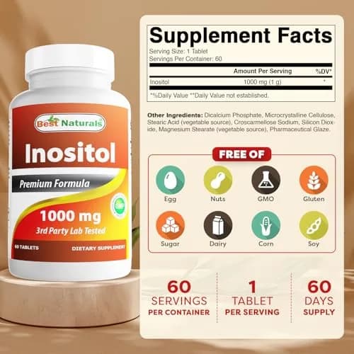 Best Naturals Inositol 1000 mg 60 Tablets | Vitamin B8 Supplement for Daily Wellness thumbnail 2