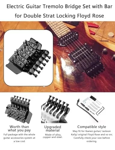 Swhmc Black Tremolo Bridge for Strat - Double Locking Floyd Rose Type | Improve Tuning Stability thumbnail 2