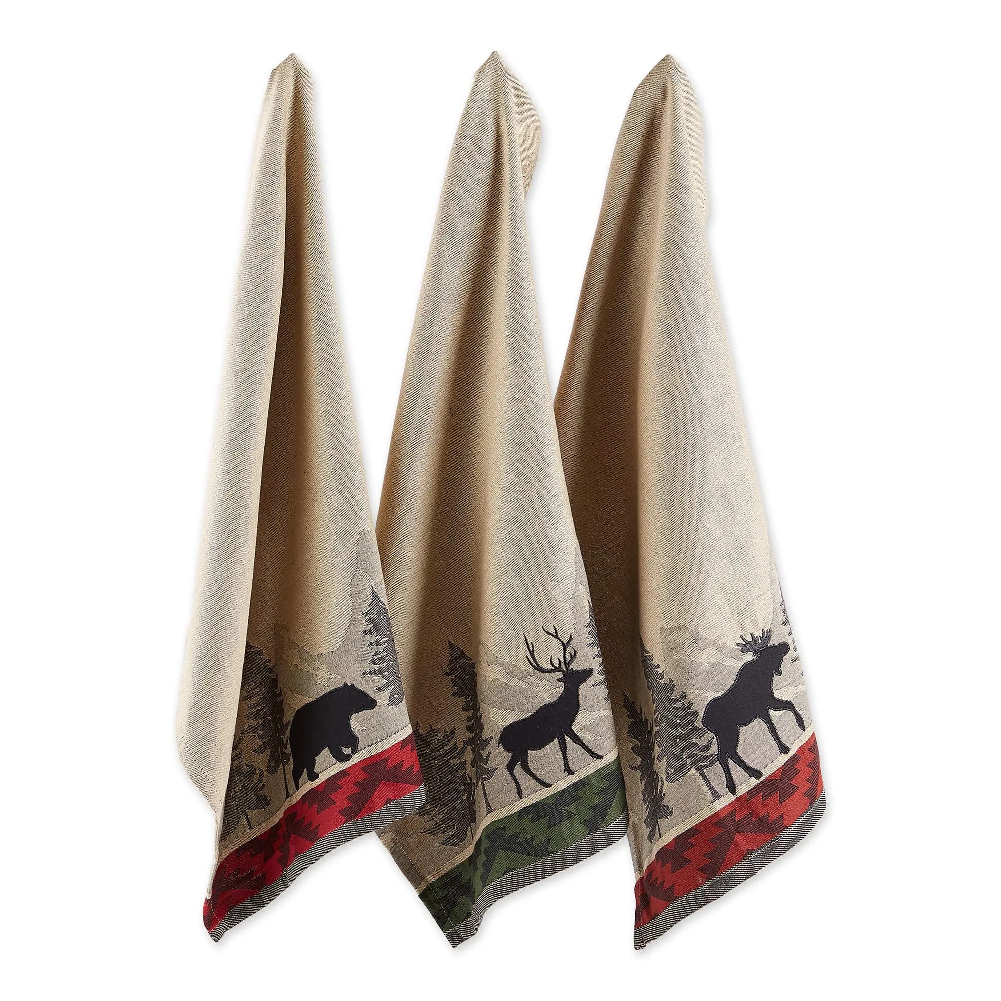 DII Woodlands Collection Dishtowel Set 18x28 inches (45.7x71.1 cm) | 100% Cotton, Ultra Absorbent, Low Lint — Dish Towels