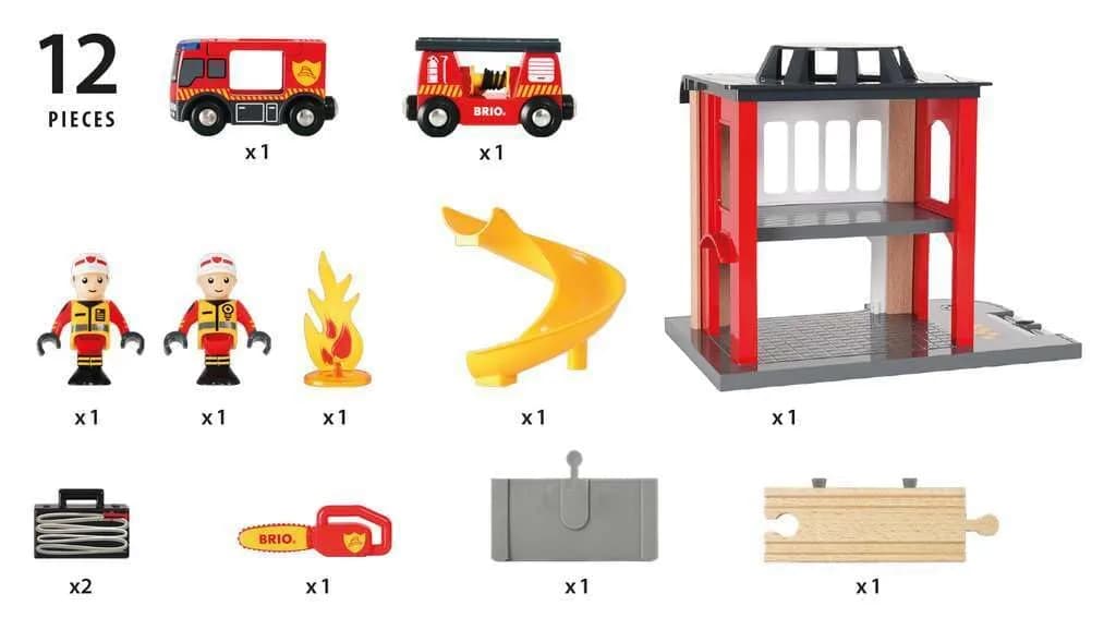 BRIO World Central Fire Station Toy Set with Fire Truck | 12 Pieces, Light & Sound Features, Wood Construction - view 8