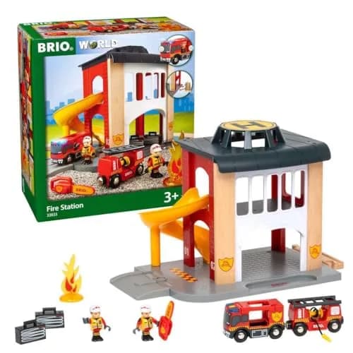 BRIO World Central Fire Station Toy Set with Fire Truck | 12 Pieces, Light & Sound Features, Wood Construction thumbnail 1