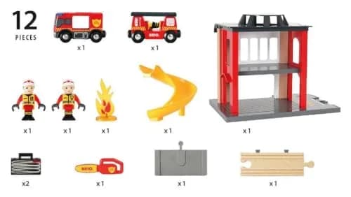 BRIO World Central Fire Station Toy Set with Fire Truck | 12 Pieces, Light & Sound Features, Wood Construction thumbnail 8