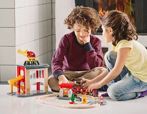 BRIO World Central Fire Station Toy Set with Fire Truck | 12 Pieces, Light & Sound Features, Wood Construction thumbnail 2