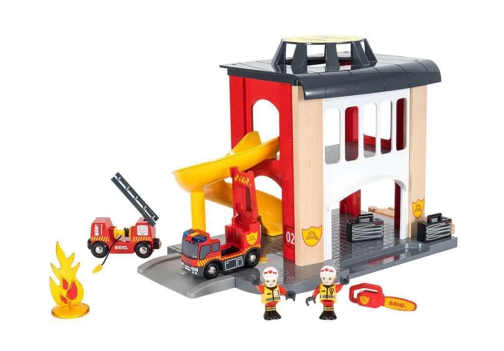 BRIO World Central Fire Station Toy Set with Fire Truck | 12 Pieces, Light & Sound Features, Wood Construction - view 3