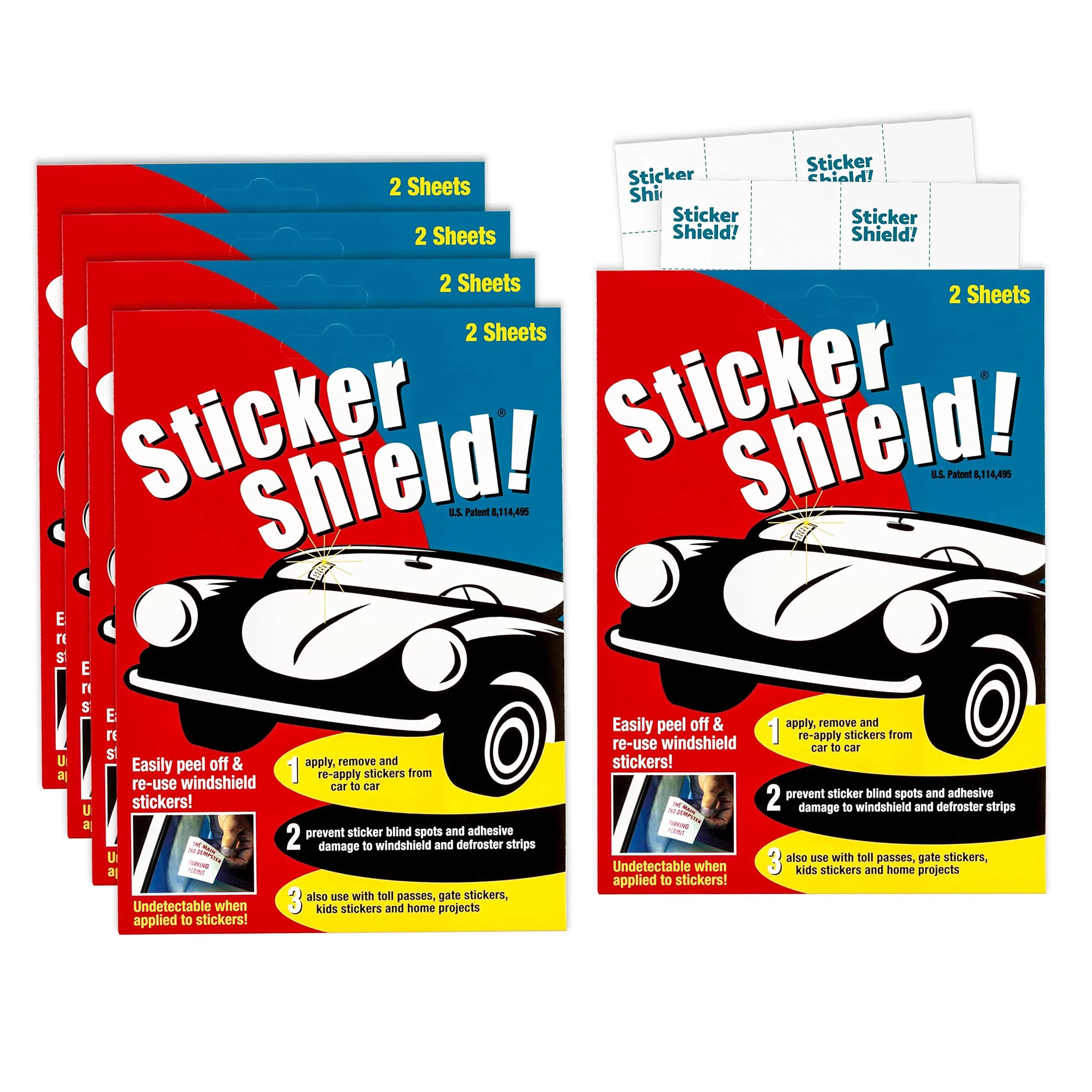 Sticker Shield Windshield Sticker Applicator 4" x 6" Sheets | Reusable Clear Film for Easy Application & Removal — (10 sheets total)