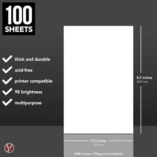 S Superfine Printing Half Letter Size Cardstock 8.5” x 5.5” Bright White 65lb Cover | Perfect for Business & Arts thumbnail 5