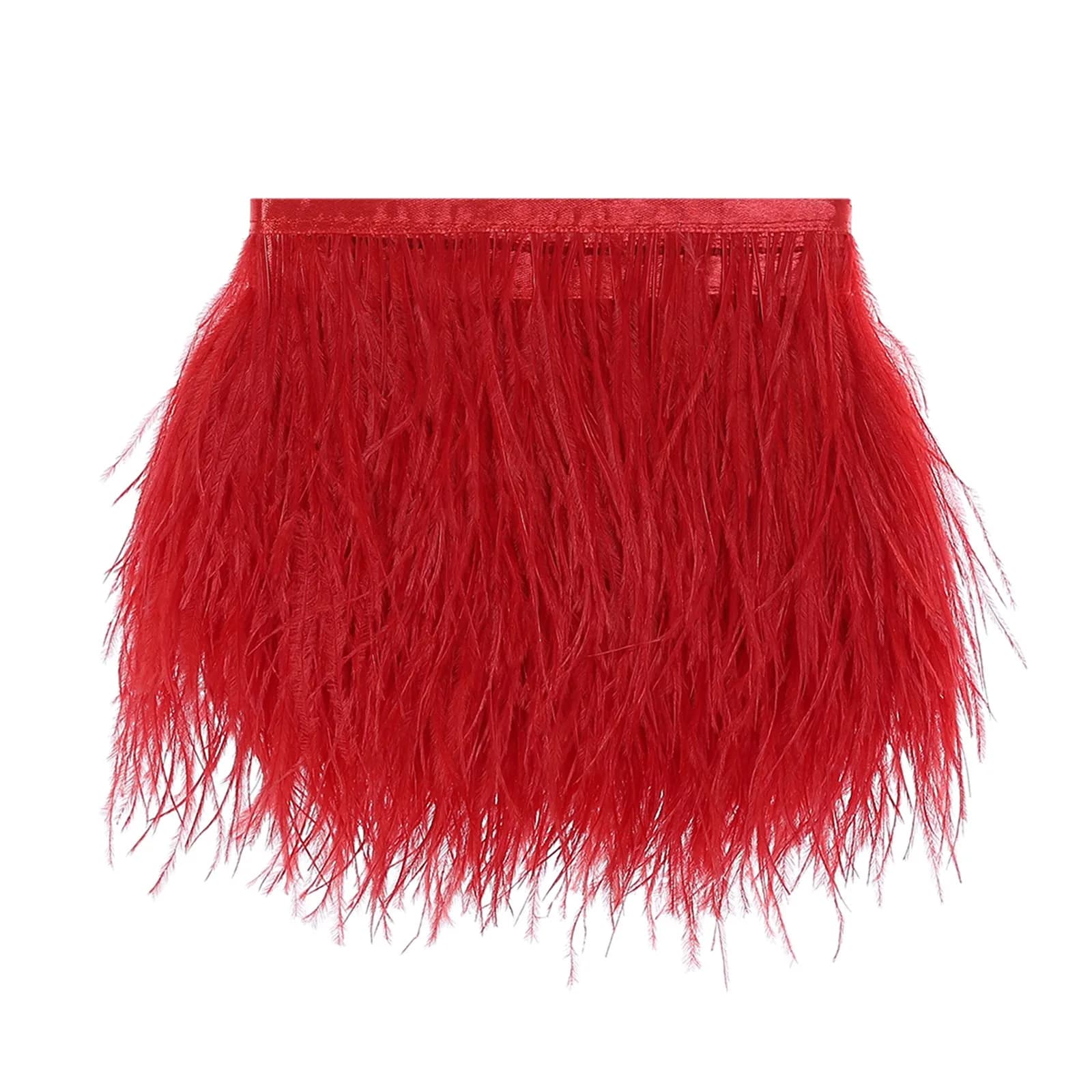 AWAYTR 2 Yards Ostrich Feather Fringe for Sewing Crafts, Red | Whimsical DIY Decoration — Red