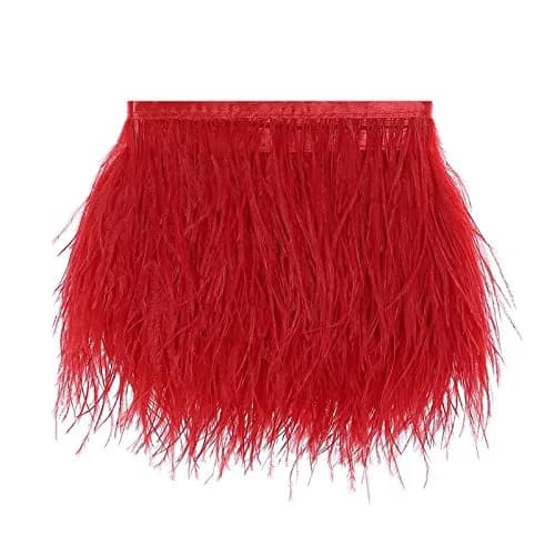 AWAYTR 2 Yards Ostrich Feather Fringe for Sewing Crafts, Red | Whimsical DIY Decoration thumbnail 1