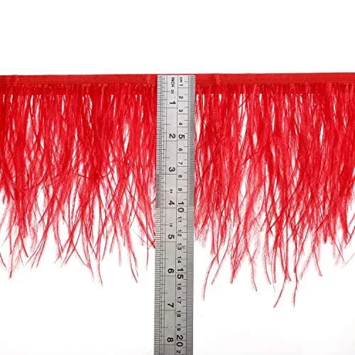 AWAYTR 2 Yards Ostrich Feather Fringe for Sewing Crafts, Red | Whimsical DIY Decoration thumbnail 3