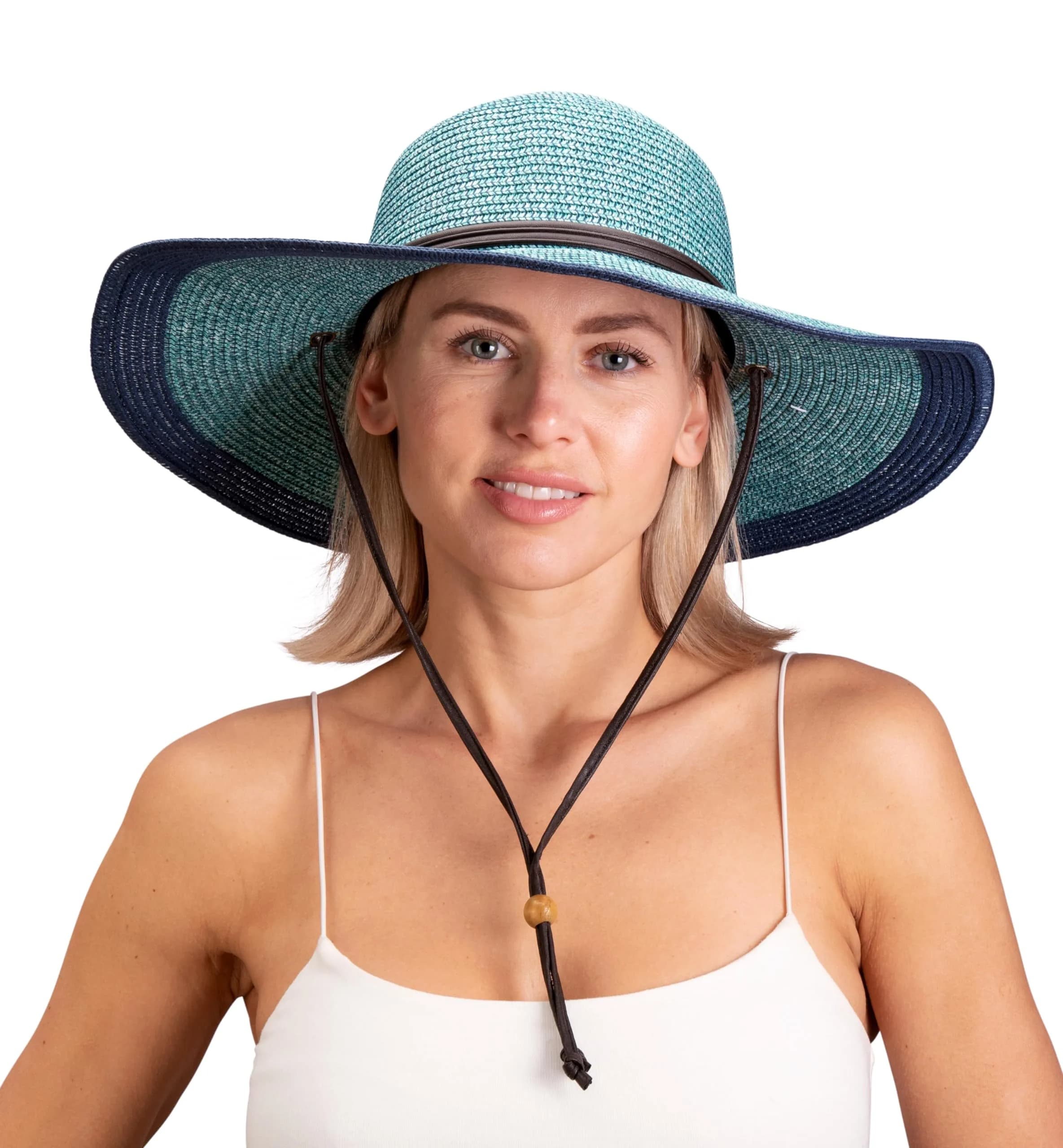 Sloggers Women's Wide Brim Braided Sun Hat with Wind Lanyard UPF 50+ Grey Blue | Maximum Sun Protection — Grey Blue