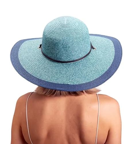 Sloggers Women's Wide Brim Braided Sun Hat with Wind Lanyard UPF 50+ Grey Blue | Maximum Sun Protection thumbnail 5
