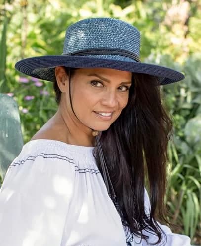 Sloggers Women's Wide Brim Braided Sun Hat with Wind Lanyard UPF 50+ Grey Blue | Maximum Sun Protection thumbnail 6
