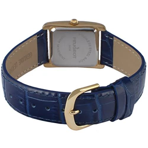 Peugeot Women's Tank Leather Dress Watch Roman Numeral Dial Blue Hands | Elegant Gold Plated thumbnail 4