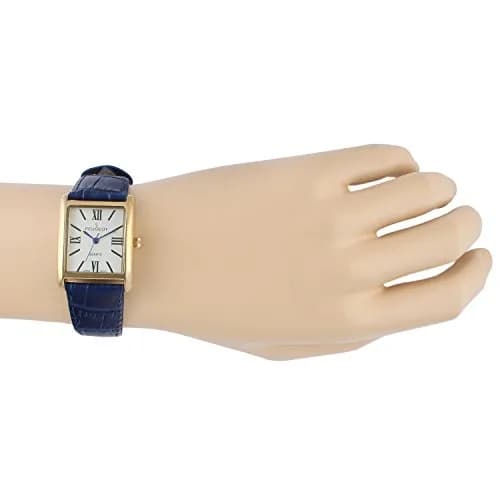 Peugeot Women's Tank Leather Dress Watch Roman Numeral Dial Blue Hands | Elegant Gold Plated thumbnail 5