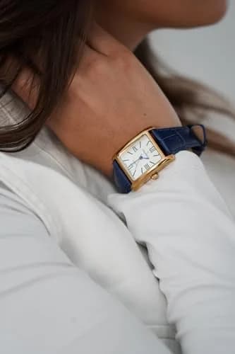 Peugeot Women's Tank Leather Dress Watch Roman Numeral Dial Blue Hands | Elegant Gold Plated thumbnail 6