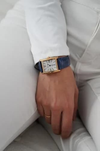 Peugeot Women's Tank Leather Dress Watch Roman Numeral Dial Blue Hands | Elegant Gold Plated thumbnail 7