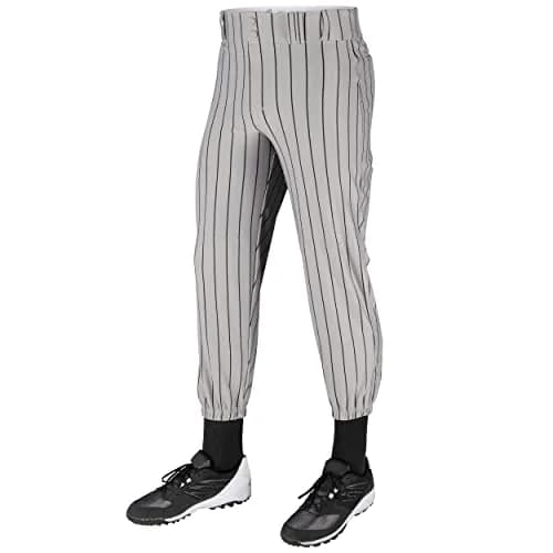 CHAMPRO boys Triple Crown Pinstripe Polyester Baseball Pant, Grey, Black Pin, Medium US | Traditional ankle-length fit with abrasion-resistant fabric thumbnail 1
