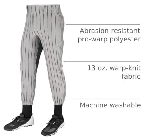 CHAMPRO boys Triple Crown Pinstripe Polyester Baseball Pant, Grey, Black Pin, Medium US | Traditional ankle-length fit with abrasion-resistant fabric thumbnail 4
