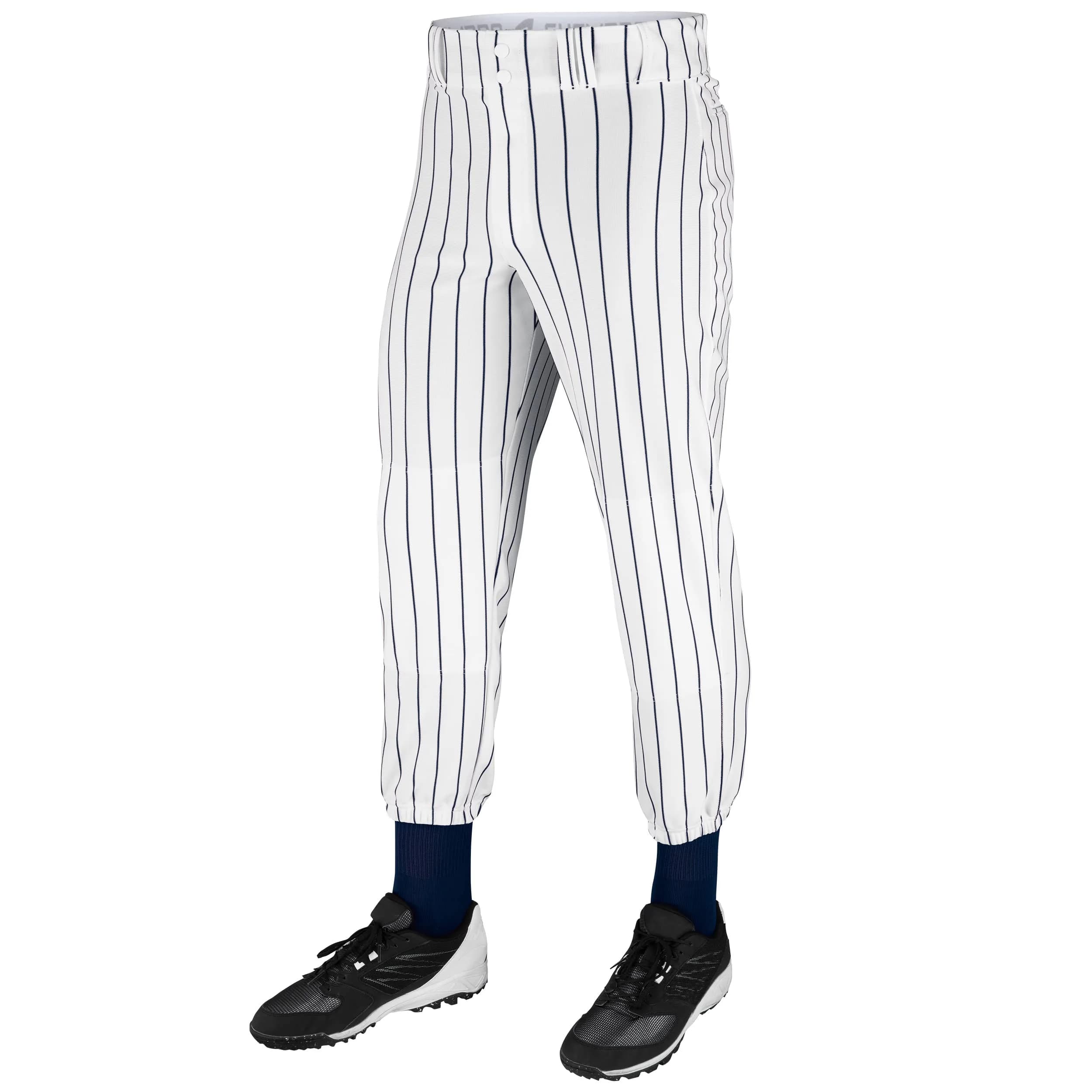 Champro Traditional Fit Triple Crown Classic Baseball Pants with Knit-in Pinstripes and Reinforced Sliding Areas, White, Navy Pin, X-Large - main product image