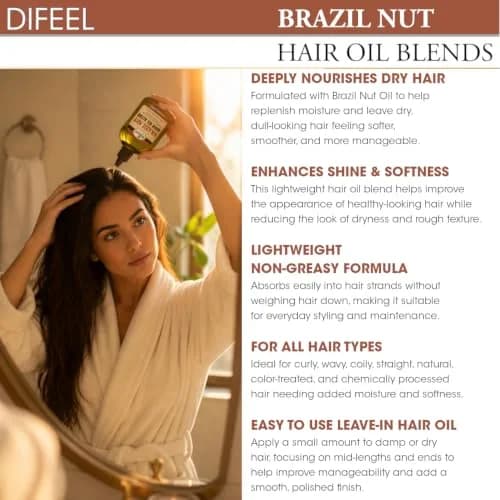 Difeel Brazil Nut Hair Oil Blend 74ml (2.5 Fl Oz) | Deeply Nourishes Dry Hair thumbnail 5